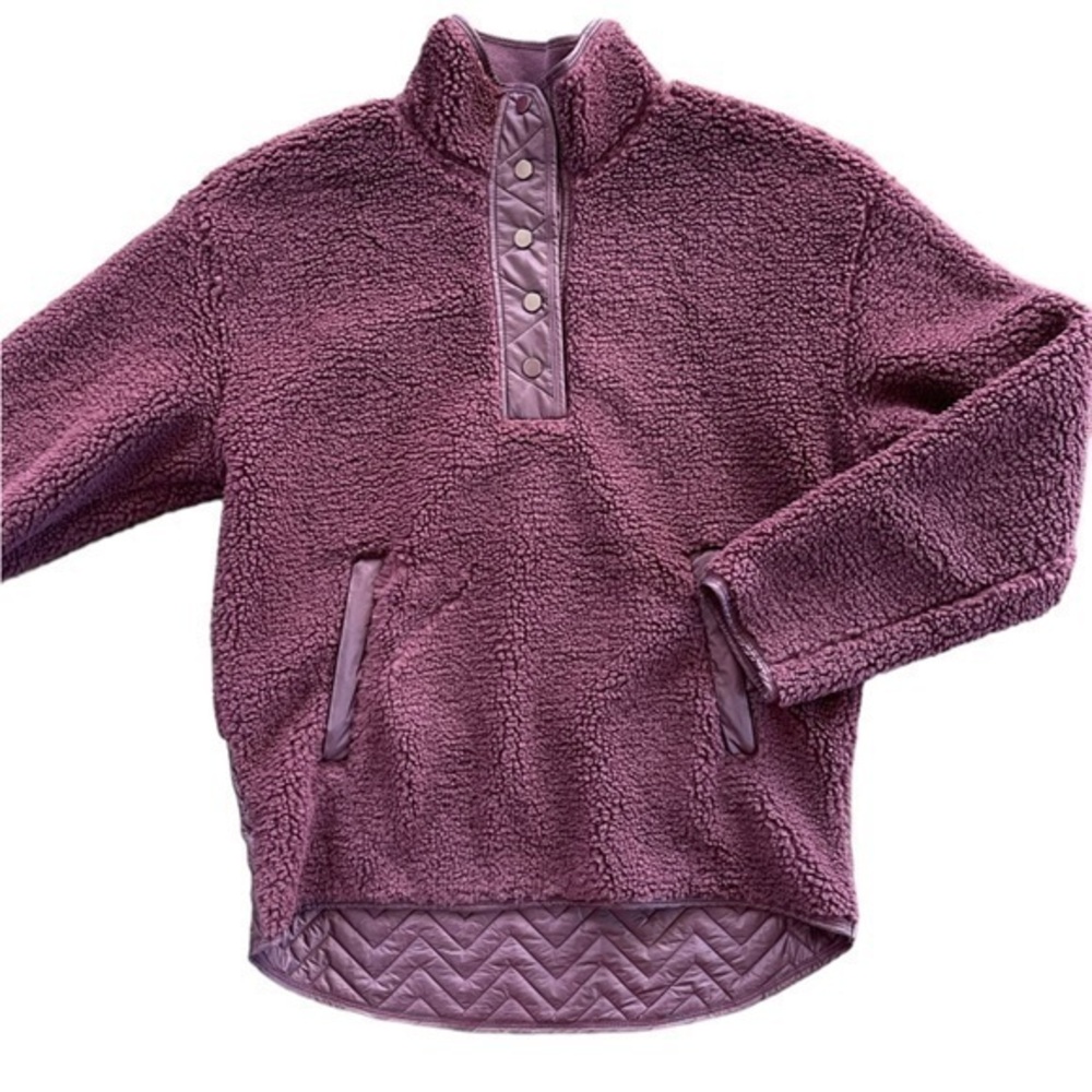 ATHLETA Maroon Sherpa Fleece‎ Pullover Snap Closure NWOT Size Medium